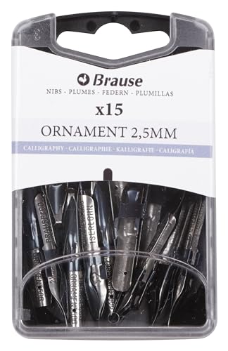 Brause 152025B - Packung mit 15 Ornamentfedern 2,5mm, mit Reservoir, für Überschriften und Ornament, ideal für Kalligraphie, 1 Box von Brause