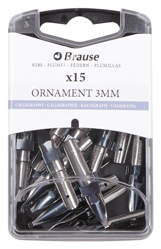 Brause 152030B - Packung mit 15 Ornamentfedern 3mm, mit Reservoir, für Überschriften und Ornament, ideal für Kalligraphie, 1 Box von Brause