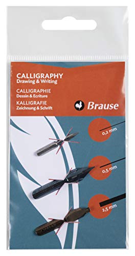 Brause 16503B Kalligraphie-Set (Blisterpackung 3 Schreibfedern Zeichnen, Steno und Bandzug, sortiert), Mehrfarbig von Brause