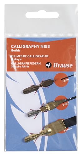 Brause 16508B - Set mit 3 Kalligrafiefedern (Bandzug 1 mm, Speedball 2 mm, Plakat 10 mm), ideal für die Gotische Schrift, 1 Set von Brause