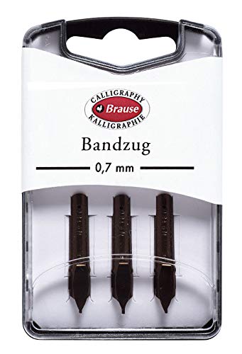 Brause 318007B - Box mit 3 Federn aus Metall, Bandzug 0,7 mm, ideal für Kalligraphie, 1 Box von Brause