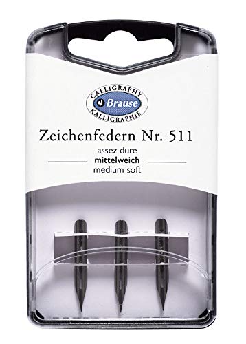 Brause Kalligraphie Schreibfedern – Zeichenfedern NR. 511 Medium Soft – Pack von 3 Kalligrafie-Schreibfedern für Schreiben und Zeichnen (300511b) von Brause