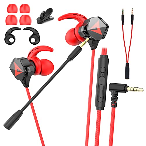 BraveKoi In Ear Kopfhörer,Gaming Headset mit 2 Mikrofone, Lärmminderung,Stereo-Bassleistung, Headphones mit Abnehmbares Langes Mikrofon,In-Ear Ohrhörer für iPad,iPhone,PS4,PS5,Xbox,PC,Laptop (Rot) von BraveKoi