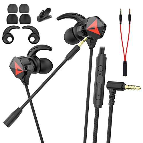 BraveKoi In Ear Kopfhörer,Gaming Headset mit 2 Mikrofone, Lärmminderung,Stereo-Bassleistung, Headphones mit Abnehmbares Langes Mikrofon,In-Ear Ohrhörer für iPad,iPhone,PS4,PS5,Xbox,PC,Laptop (Schwarz) von BraveKoi