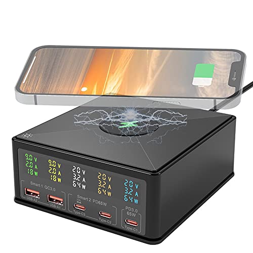 160W USB-Ladegerät Desktop 5-Ports Ladestation Hub mit 15 W Wireless Charging 18W QC 3.0 USB & 65W PD Schnellladegerät und LCD Display Station für MacBook Pro Air iPad iPhone Samsung Switch von Braveking1