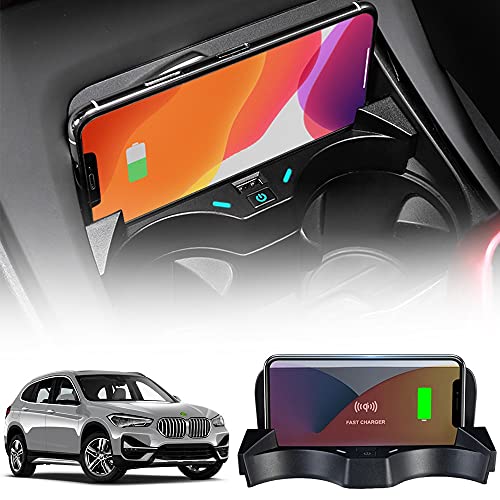 2021 Upgrade Kabelloses Ladegerät Auto Kompatibel mit BMW X1/X2 2016 2017 2018 2019 2020 2021 Center Console-Zubehörfeld, 15W Wireless Schnell-ladegerät mit QC3.0 USB für iPhone Samsung von Braveking1