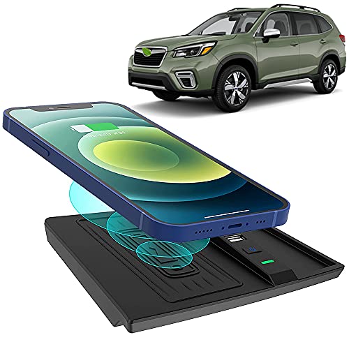 Braveking1 2021 Upgrade Kabelloses Ladegerät Auto Kompatibel mit Subaru Forester 2019 2020 2021 Base Premium Sport Limited Touring Center Console-Zubehörfeld, 10W Schnell-Ladegerät für iPhone Samsung von Braveking1