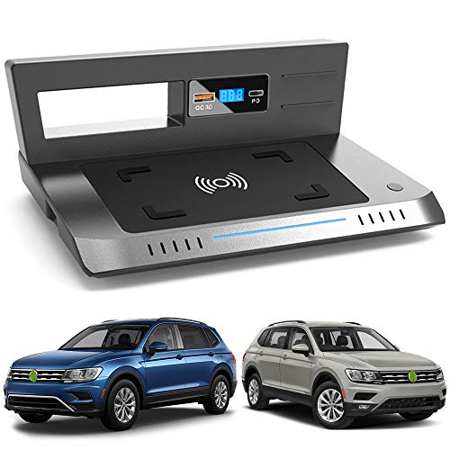 Kabelloses Ladegerät Auto für VW Tiguan 2018 2019 2020 2021 Center Console-Zubehörfeld, 15W Qi Wireless Schnell-ladegerät mit QC3.0 USB Port und 18W PD Port für iPhone Galaxy Kabelloses Ladegerät Auto für VW Tiguan 2018 2019 2020 2021 Center Console-Zubehörfeld, 15W Qi Wireless Schnell-ladegerät mit QC3.0 USB Port und 18W PD Port für iPhone Galaxy von BraveKing