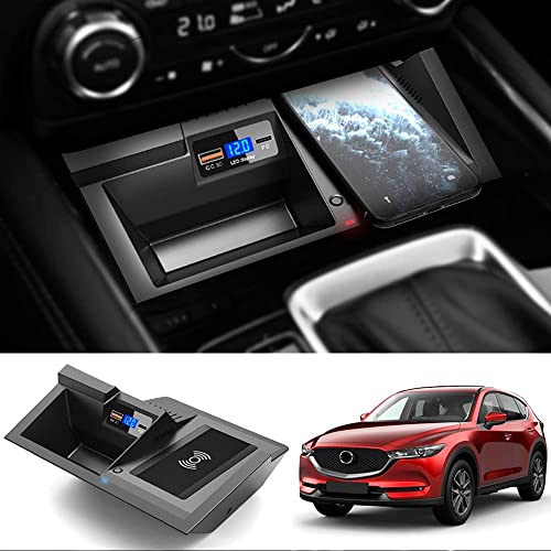 Braveking1 2022 Upgrade Kabelloses Ladegerät Auto Kompatibel mit Mazda CX5 CX-5 2017 2018 2019 2020 2021 Center Console-Zubehörfeld, 15W Wireless Schnell-ladegerät für iPhone 12/11/X Samsung S20/S10 von Braveking1