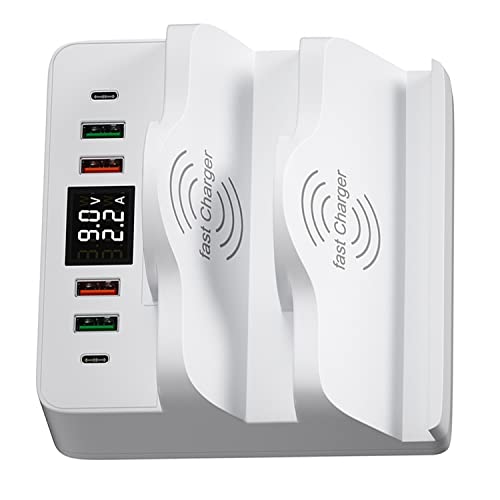 BraveKing 80W 6-Anschlüssen USB-Ladegerät, USB Ladestation mit PD-Schnellladegerät mit QC 3.0 USB-Anschluss, Dual Kabelloses Ladegerät, LCD-Display, USB-C-Lade-Desktop-Hub für iPhone iPad Samsung BraveKing 80W 6-Anschlüssen USB-Ladegerät, USB Ladestation mit PD-Schnellladegerät mit QC 3.0 USB-Anschluss, Dual Kabelloses Ladegerät, LCD-Display, USB-C-Lade-Desktop-Hub für iPhone iPad Samsung von BraveKing
