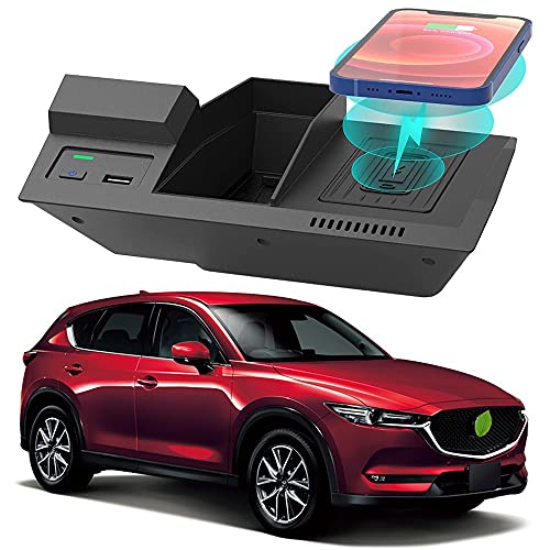 Braveking1 Kabelloses Ladegerät Auto Kompatibel mit Mazda CX5 2017 2018 2019 2020 2021 Center Console-Zubehörfeld, 10W Wireless Schnell-ladegerät für Mazda CX-5 mit USB-Anschluss für iPhone Samsung von Braveking1