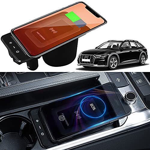 Braveking1 Kabelloses Ladegerät Auto für Audi A6 S6 RS6 2019-2022 Audi A7 S7 RS7 2020 2022 Center-Konsolen-Zubehör-Pane, 15W Qi Wireless Schnell-ladegerät mit QC3.0 USB-Anschluss für iPhone Samsung von Braveking1