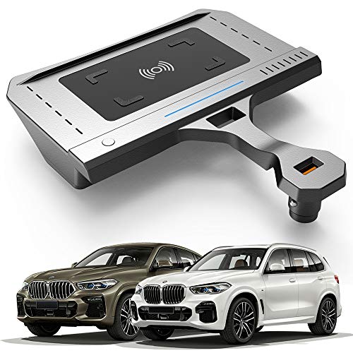 BraveKing Kabelloses Ladegerät Auto für BMW X5 2019 2020 2021/X6 2020 2021 Center Console-Zubehörfeld, 15W Qi Wireless Schnell-ladegerät mit QC3.0 USB für iPhone 12/11/XS/X/8, Samsung S20/S10/S9/S8 von BraveKing