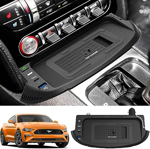 Kabelloses Ladegerät Auto für Ford Mustang 2022 2021 2020 2019 2018 2017 2016 2015, 15W Qi Schnellladendes Handy-Ladegerät mit QC3.0-USB-Anschluss für iPhone 12/13/13 Pro Galaxy S22/S21 Kabelloses Ladegerät Auto für Ford Mustang 2022 2021 2020 2019 2018 2017 2016 2015, 15W Qi Schnellladendes Handy-Ladegerät mit QC3.0-USB-Anschluss für iPhone 12/13/13 Pro Galaxy S22/S21 von BraveKing