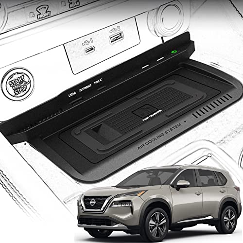 Braveking1 Kabelloses Ladegerät Auto für Nissan Rogue T33 2021-2023, 15W Schnellladendes Handy-Ladegerät für X-Trail S SV SL Platinum Zubehör mit QC 3.0-USB-Anschluss für iPhone 12/13 Samsung S22/S21 von Braveking1