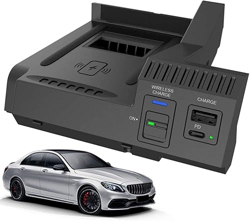 Braveking1 Upgrade Kabelloses Ladegerät Auto für Mercedes-Benz C-Class GLC AMG 2015-2021 Mercedes-Benz Center Console, 15W Wireless Schnell-ladegerät mit USB und PD für iPhone 12/11/X Samsung S20/S10 von BraveKing