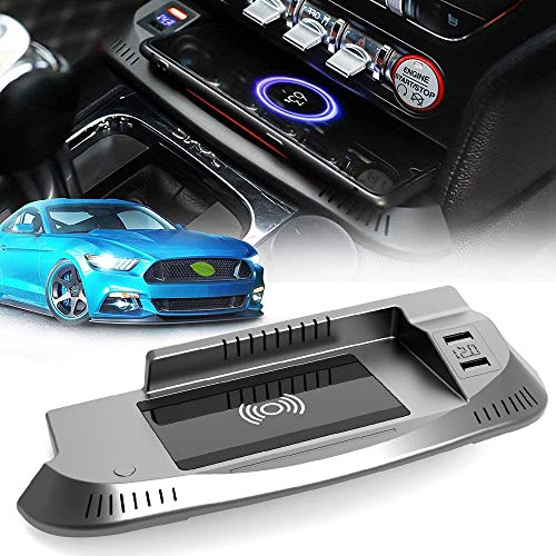Kabelloses Auto Ladegerät für 2021 2020 2019 2018 2017 2016 2015 Ford Mustang Center Console-Zubehörfeld, 15W Qi Wireless Schnell 3-Spulen-ladegerät mit QC3.0 USB Port für iPhone Samsung Kabelloses Auto Ladegerät für 2021 2020 2019 2018 2017 2016 2015 Ford Mustang Center Console-Zubehörfeld, 15W Qi Wireless Schnell 3-Spulen-ladegerät mit QC3.0 USB Port für iPhone Samsung von BraveKing