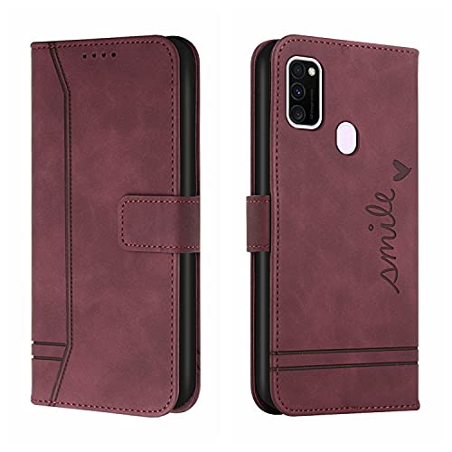 Bravoday Hülle für Galaxy M30S / Galaxy M21, PU Ledertasche Handyhülle Flip Schutzhülle Kompatibel mit Galaxy M30S / M21, mit Kartenfäch & Kickstand, Weinrot von Bravoday