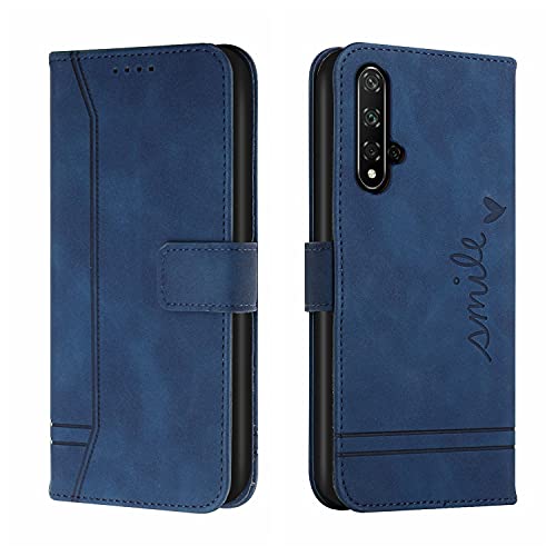 Bravoday Hülle für Honor 20 / Honor 20S / Nova 5T, PU Ledertasche Handyhülle Flip Schutzhülle Kompatibel mit Honor 20 / Honor 20S / Nova 5T, mit Kartenfäch & Kickstand, Blau von Bravoday