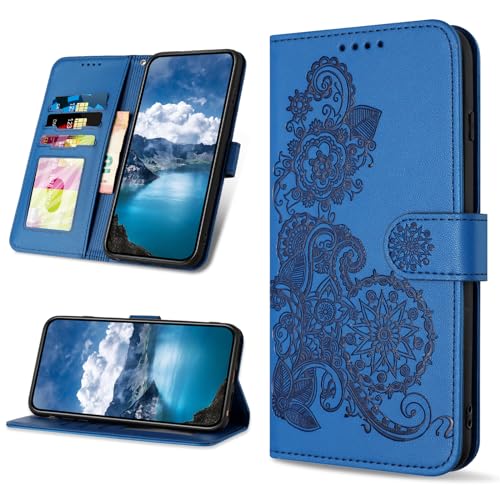 Bravoday Hülle für Samsung Galaxy A21S, PU Leder Klappbar Flip Wallet Stoßfeste Hülle mit Kartenfach, Magnetisches Schutzhülle Handyhülle für Galaxy A21S, Blau von Bravoday