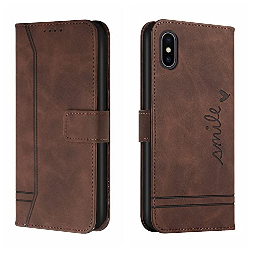 Bravoday Hülle für iPhone X/iPhone XS, PU Ledertasche Handyhülle Flip Schutzhülle Kompatibel mit iPhone X/iPhone XS, mit Kartenfäch & Kickstand, Braun von Bravoday