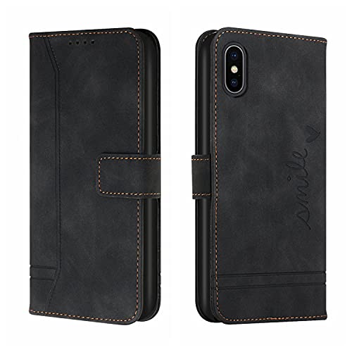 Bravoday Hülle für iPhone XS Max, PU Ledertasche Handyhülle Flip Schutzhülle Kompatibel mit iPhone XS Max, mit Kartenfäch & Kickstand, Schwarz von Bravoday