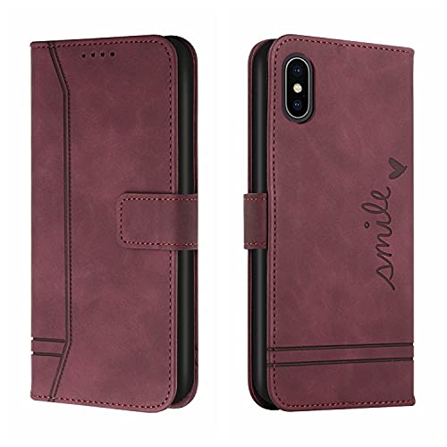 Bravoday Hülle für iPhone XS Max, PU Ledertasche Handyhülle Flip Schutzhülle Kompatibel mit iPhone XS Max, mit Kartenfäch & Kickstand, Weinrot von Bravoday