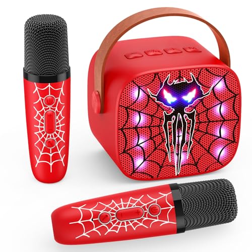 Braxel Karaoke Maschine mit 2 Bluetooth Mikrofon Kinder, Geschenk Junge 3-12 Jahre Karaoke Mikrofon Spider Kinder Spielzeug ab 3-12 Jahre Junge Microphone Bluetooth Ostergeschenke Kinder von Braxel