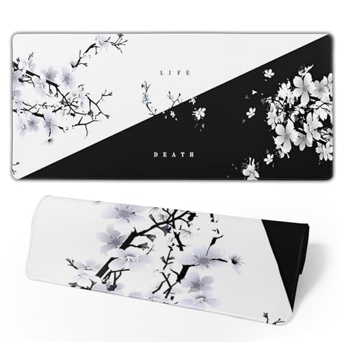 Brecoy Japanische Tastaturmatte "Life Death", Schwarz-Weiß, Anime-Gaming-Mauspad mit Rutschfester Gummiunterseite und Genähten Kanten, Sakura-Pagode, Sonne Brecoy Japanische Tastaturmatte "Life Death", Schwarz-Weiß, Anime-Gaming-Mauspad mit Rutschfester Gummiunterseite und Genähten Kanten, Sakura-Pagode, Sonne von Brecoy