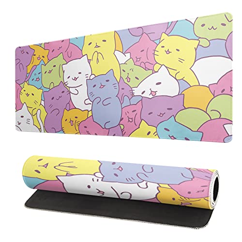 Brecoy Kawaii-Katzen Gaming-Mauspad, großes verlängertes Schreibtischpad, Computer-Tastaturmatte, Mauspad mit genähten Kanten, 3 mm Dicke rutschfeste Gummi-Unterseite, 80 x 30 cm Brecoy Kawaii-Katzen Gaming-Mauspad, großes verlängertes Schreibtischpad, Computer-Tastaturmatte, Mauspad mit genähten Kanten, 3 mm Dicke rutschfeste Gummi-Unterseite, 80 x 30 cm von Brecoy