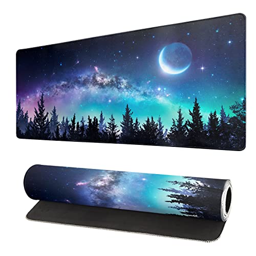 Erweitertes Gaming-Mauspad, XL-große Tastatur-Mauspad, Schreibtischunterlage, genähte Kanten, Mauspad, 3 mm dick, lang, rutschfeste Gummiunterseite, 80 x 20 cm, Waldmond-Galaxie Erweitertes Gaming-Mauspad, XL-große Tastatur-Mauspad, Schreibtischunterlage, genähte Kanten, Mauspad, 3 mm dick, lang, rutschfeste Gummiunterseite, 80 x 20 cm, Waldmond-Galaxie von Brecoy