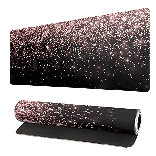 Gaming-Mauspad, Roségold, glitzernd, schwarz, erweitertes großes Mauspad, Schreibtischunterlage, XL-Mauspad, 3 mm dick, lang, rutschfeste Gummiunterseite, 80 x 20 cm Gaming-Mauspad, Roségold, glitzernd, schwarz, erweitertes großes Mauspad, Schreibtischunterlage, XL-Mauspad, 3 mm dick, lang, rutschfeste Gummiunterseite, 80 x 20 cm von Brecoy