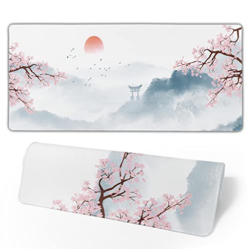 Japanische Kirschblüten-Gaming-Mauspad, Aquarell, Sakura, großes Mauspad, verlängertes weißes Mauspad mit genähten Kanten, Tastatur-Mauspad, 3 mm für Zuhause, Büro, 80 x 20 cm, Kirschblüte 1 Japanische Kirschblüten-Gaming-Mauspad, Aquarell, Sakura, großes Mauspad, verlängertes weißes Mauspad mit genähten Kanten, Tastatur-Mauspad, 3 mm für Zuhause, Büro, 80 x 20 cm, Kirschblüte 1 von Brecoy
