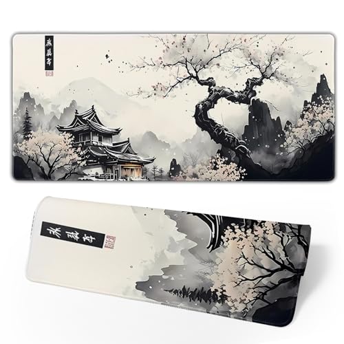 Japanisches Mauspad, große Kirschblüten-Schreibtischmatte, XL-Anime-Gaming-Tastaturmatte, rutschfeste Gummiunterseite, großer erweiterter Schreibtischschutz für Heimbüro, 80 x 30 cm von Brecoy