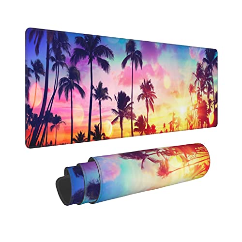 Mauspad mit Sonnenuntergang und Palme, XL-Mauspad, erweiterte Geschwindigkeit, Gaming-Mauspad, tropisch, hawaiianisch, Naturkautschuk-Basis für Heimbürobedarf, 80 x 30 cm von Brecoy