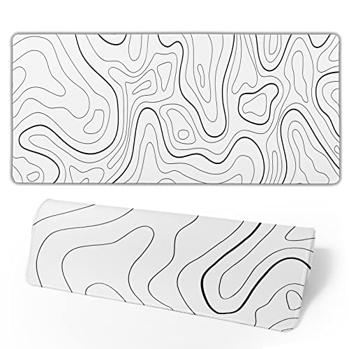 Weißes Mauspad, erweitertes Gaming-Mauspad für Schreibtisch, 80 x 20 cm, Schwarz und Weiß, topografisches Mauspad mit Rutschfester Gummiunterseite für Home Office Weißes Mauspad, erweitertes Gaming-Mauspad für Schreibtisch, 80 x 20 cm, Schwarz und Weiß, topografisches Mauspad mit Rutschfester Gummiunterseite für Home Office von Brecoy