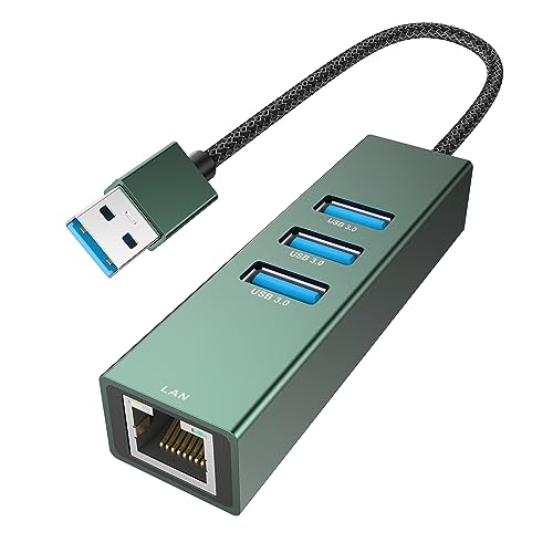 USB-3.0-auf-Ethernet-Adapter, 3-Port-USB-3.0-Netzwerk-Hub, Aluminiumgehäuse, Ethernet-zu-USB-Adapter, 10/100/1000-Gigabit-Konverter, unterstützt iMac, PC, Chromebook-Laptops und mehr von Breilytch