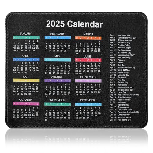 Mousepad 2025 Kalender Quadratisches Mouse Pad Gaming Mauspads Office Tischpad Für Maus Mit Kalender rutschfeste Gummiunterseite Wasserdichtes 26 × 21 cm Für Computer Laptop Schwarz von Bremorou