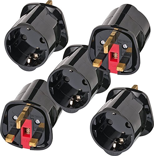 5 Stück Brennenstuhl Reisestecker Adapter, Steckdosenadapter Reise (Für: England Steckdose und Euro Stecker) Farbe: schwarz von Brennenstuhl