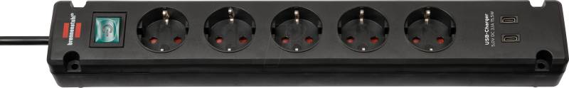 BRE 1150660415 - Steckdosenleiste Bremounta, 5-fach, USB C-Ladefunktion, schwarz von Brennenstuhl