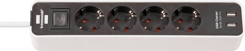 BRE 1153240026 - Ecolor Steckdosenleiste 4-fach + USB, weiß/schwarz von Brennenstuhl