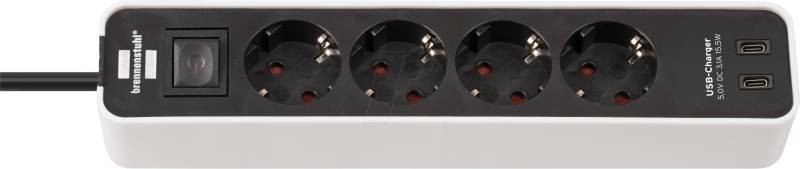 BRE 1153240126 - Steckdosenleiste Ecolor, 4-fach, USB-Ladebuchse, weiß / schwarz von Brennenstuhl
