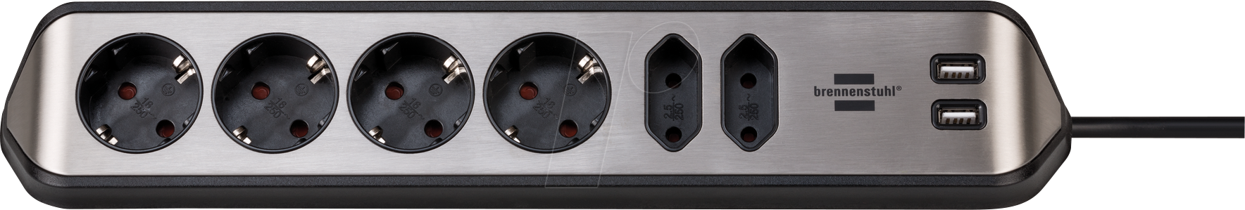 BRE 1153590610 - Ecksteckdosenleiste, 6-fach, 2x USB, 2 m, silber/schwarz BRE 1153590610 - Ecksteckdosenleiste, 6-fach, 2x USB, 2 m, silber/schwarz von Brennenstuhl