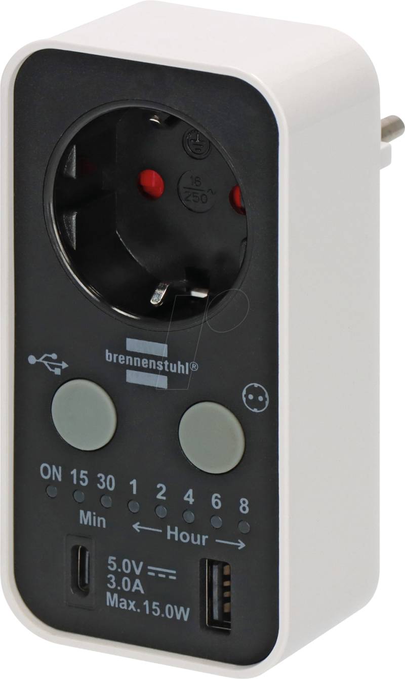 BRE 1506180 - Countdown Timer, Digital, USB A und USB C, Timer-Steckdose von Brennenstuhl