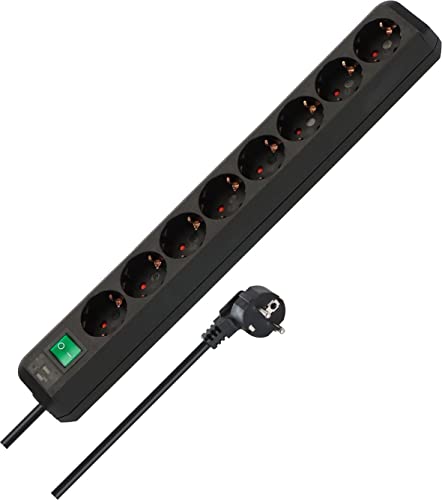 Brennenstuhl Eco-Line Steckdosenleiste 8-Fach (Steckerleiste mit erhöhtem Berührungsschutz, Schalter und 3m Kabel) schwarz von Brennenstuhl