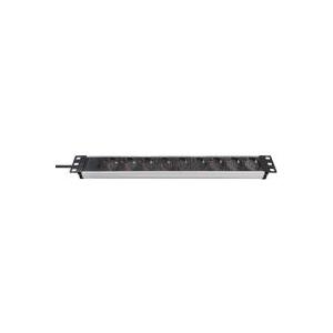 Brennenstuhl Premium Alu-Line 48,30cm (19)-Steckdosenleiste 9-fach ohne Schalter, alu/schwarz, 48,30cm (19) breit und 1 HE hoch, Zum Einbau in 48,30cm (19) Netzwerk- oder Serverschränke, Stabile, formschöne Kompaktleisten aus Aluminium, 9 Schutzkontakt-Steckdosen in 45°-Anordnung, auch für Winkelstecker, Länge ca. 48 cm, Kabellänge 2 m, Kabel H05VV-F 3G1,5 (1390007009) von Brennenstuhl