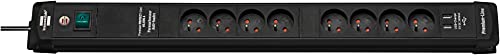 Brennenstuhl Premium-Line Steckdosenleiste mit USB-Ladekabel, Überspannungsschutz und 8 Steckdosen mit Schalter (Leiste mit 3 m Kabel, 2 USB-Ports 5 V/3,1 A, Schwarz von Brennenstuhl