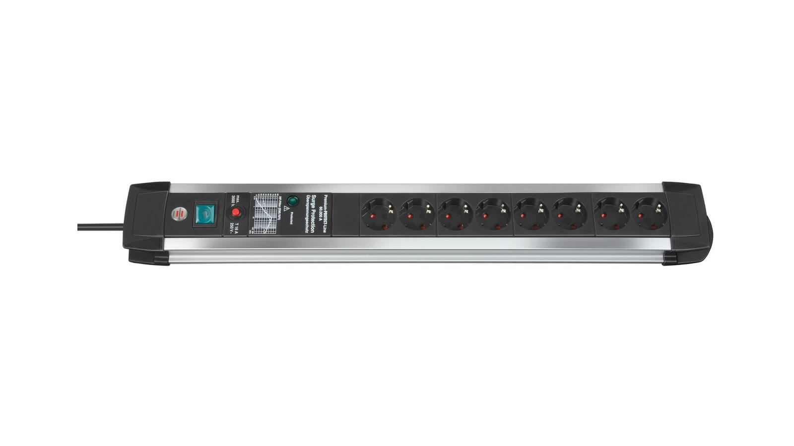 Brennenstuhl Premium-Protect-Line, Steckdosenleiste 8-fach mit Überspannungsschutz (stabiles Aluminium-Gehäuse, Steckerleiste mit 3m Kabel und Schalter, Made in Germany) silber/schwarz von Brennenstuhl