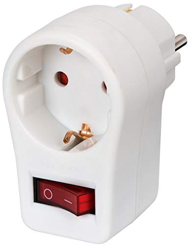 Brennenstuhl Steckdosenadapter (Schutzkontaktsteckdose mit Schalter, Zwischenstecker mit Kindersicherung) weiß (3, Schuko + Schalter) von Brennenstuhl