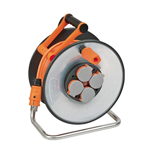 Brennenstuhl SteelCore 50 m Profi-Kabeltrommel Verlängerung mit Schutzkontakt-Stecker und 4 x Schutzkontakt-Steckdosen – Einsatz auf Baustellen und Außenbereich – IP44 – Signalfarbe orange von Brennenstuhl